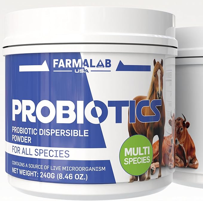 Probiotics Dispersable Powder Pet Probiotic All Species, Probiotics for Pigs, Horses, Sheep, Goat, Dog, Cat, Bird, Rabbit, Chickens(240 gm) Farmalab