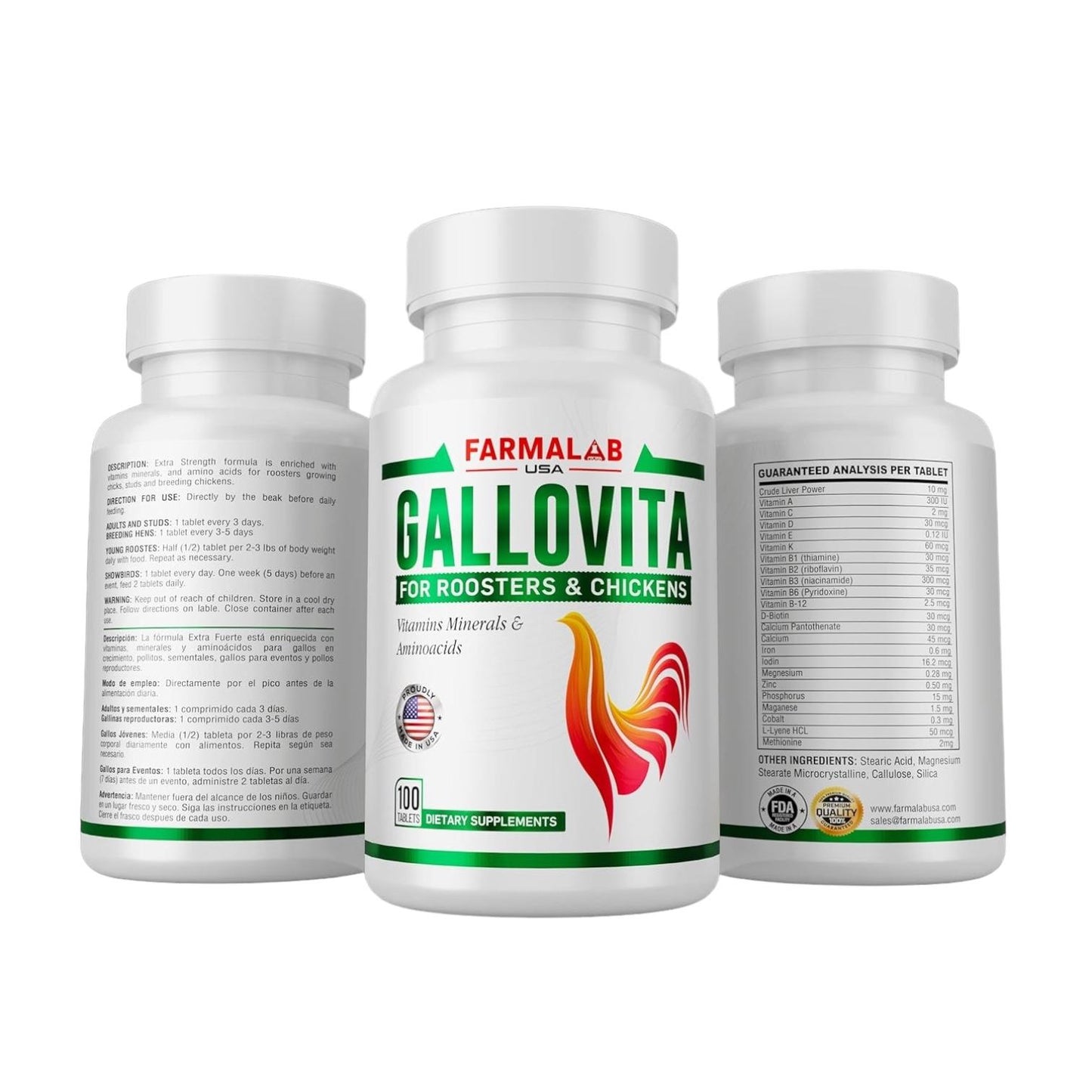 GALLOVITA para Gallos 100Tabs para gallinas gallo pollos