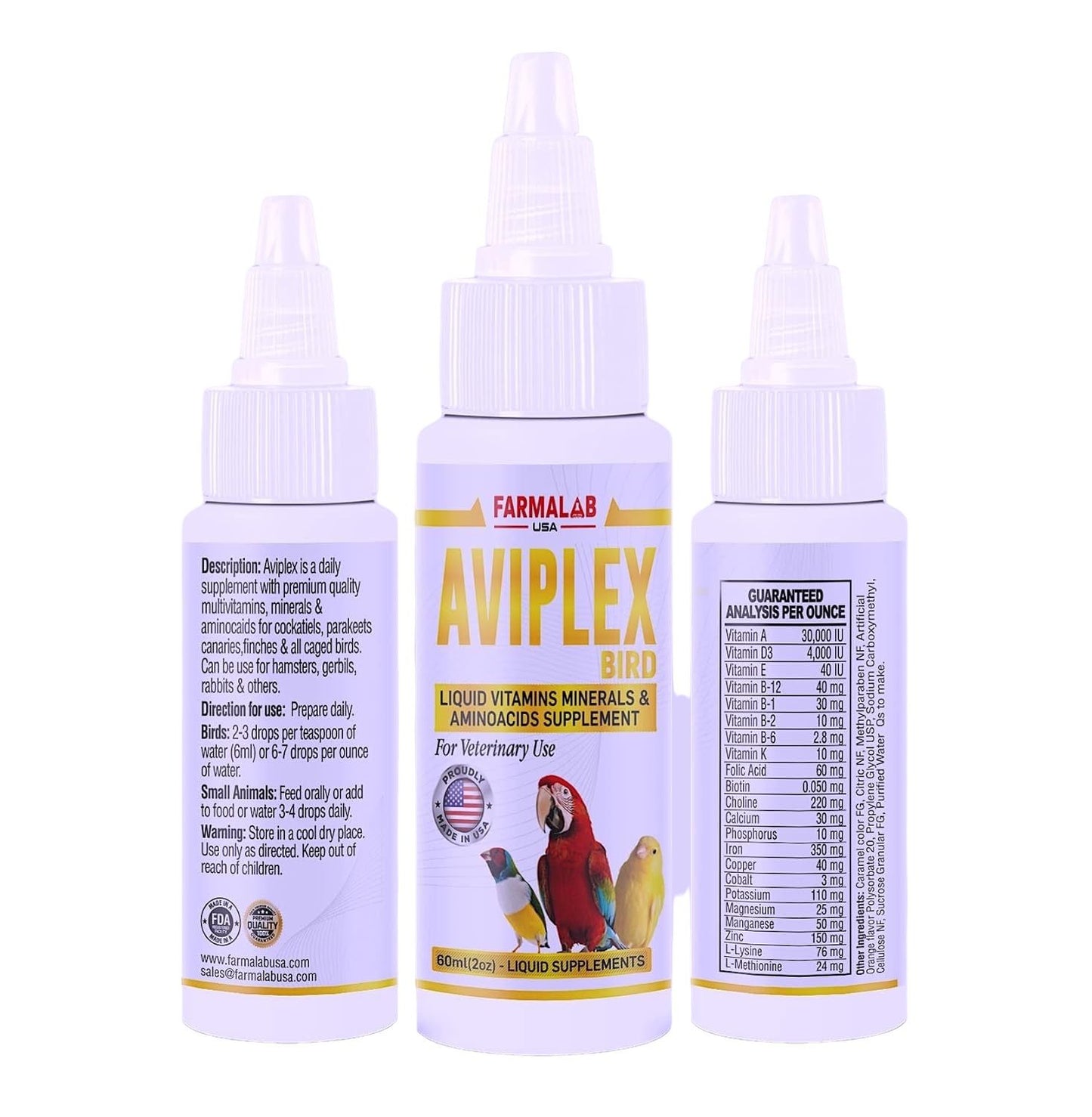 AVIPLEX - 60ml, periquito, pinzones, tortoleros cuáqueros, todos los pájaros enjaulados