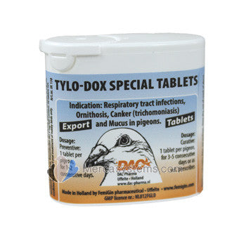 DAC Tylo-Dox Special 50 tabs, (tratamiento combinado 4 en 1). Para Palomas y pájaros